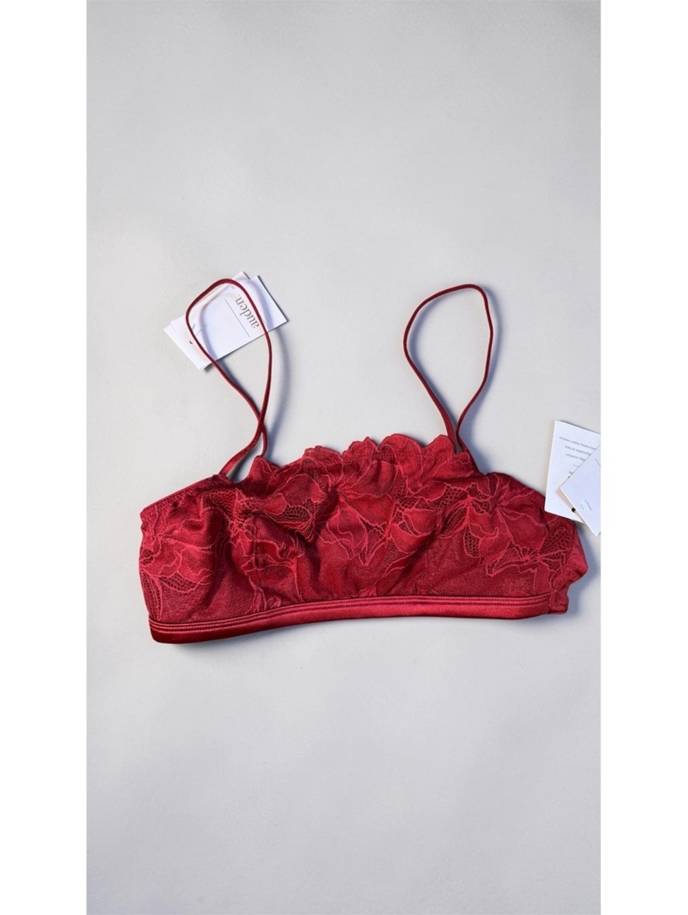 auden Lace Unlined Wireless Bralette in Red, Size XS